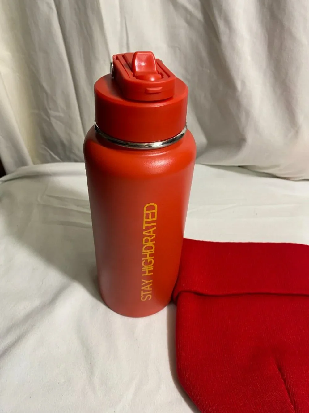 FLWR PWR Red Beanie & Matching Insulated Water Bottle Set Stay Hydrated